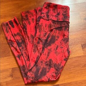 Women’s size 8 lululemon workout leggings with pockets-Red and Black Tie-Dye